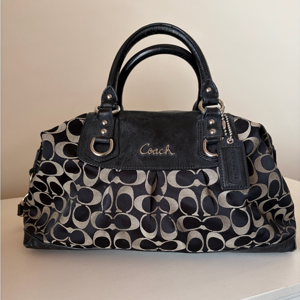 Coach Black and Cream Signature Satchel